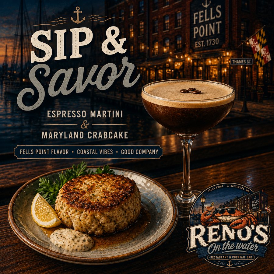 Reno's Sip and Savor - espresso martini and Maryland crab cake